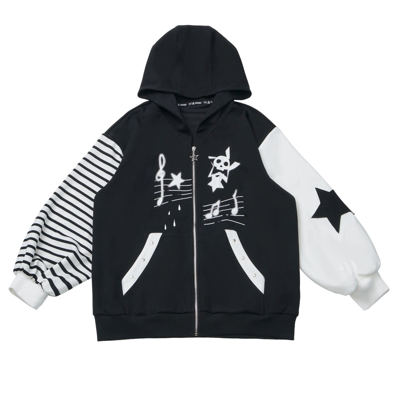 Striped Rock Print Hoodie Jacket + Tops + Long Pants + Skirt
