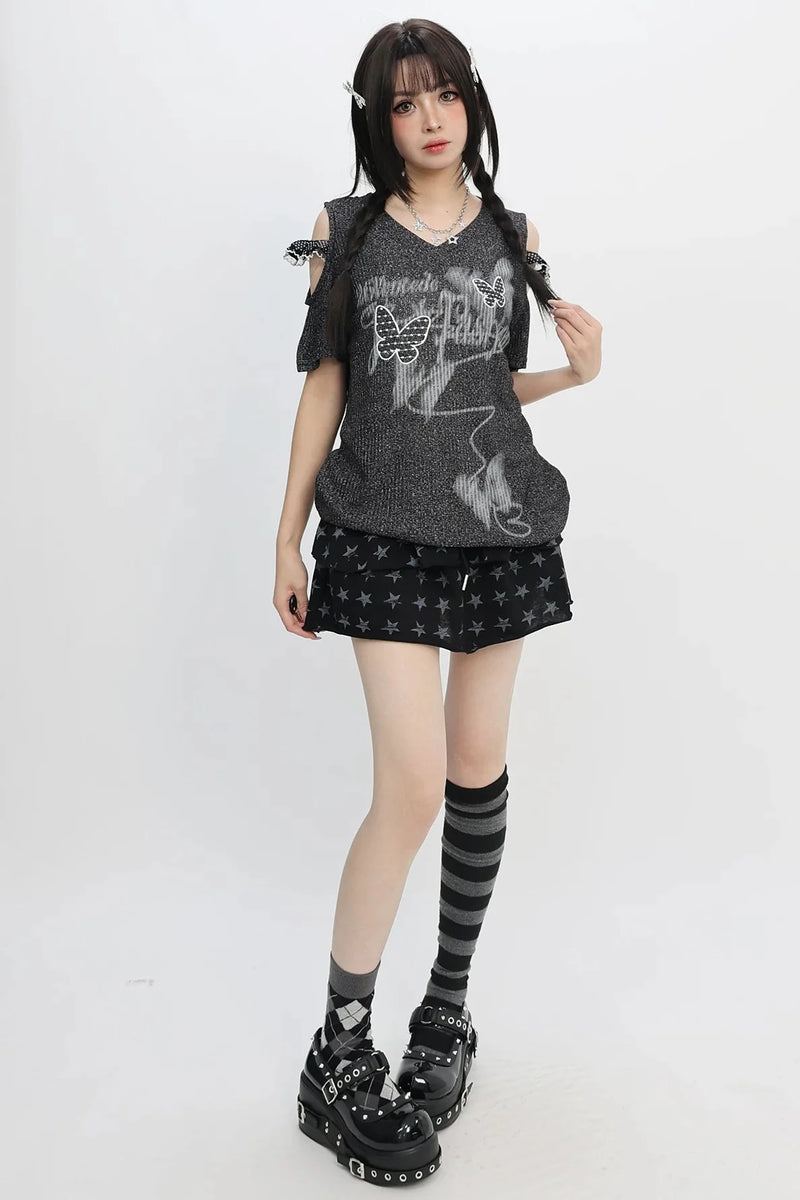 Butterfly Graffiti Off-shoulder Top