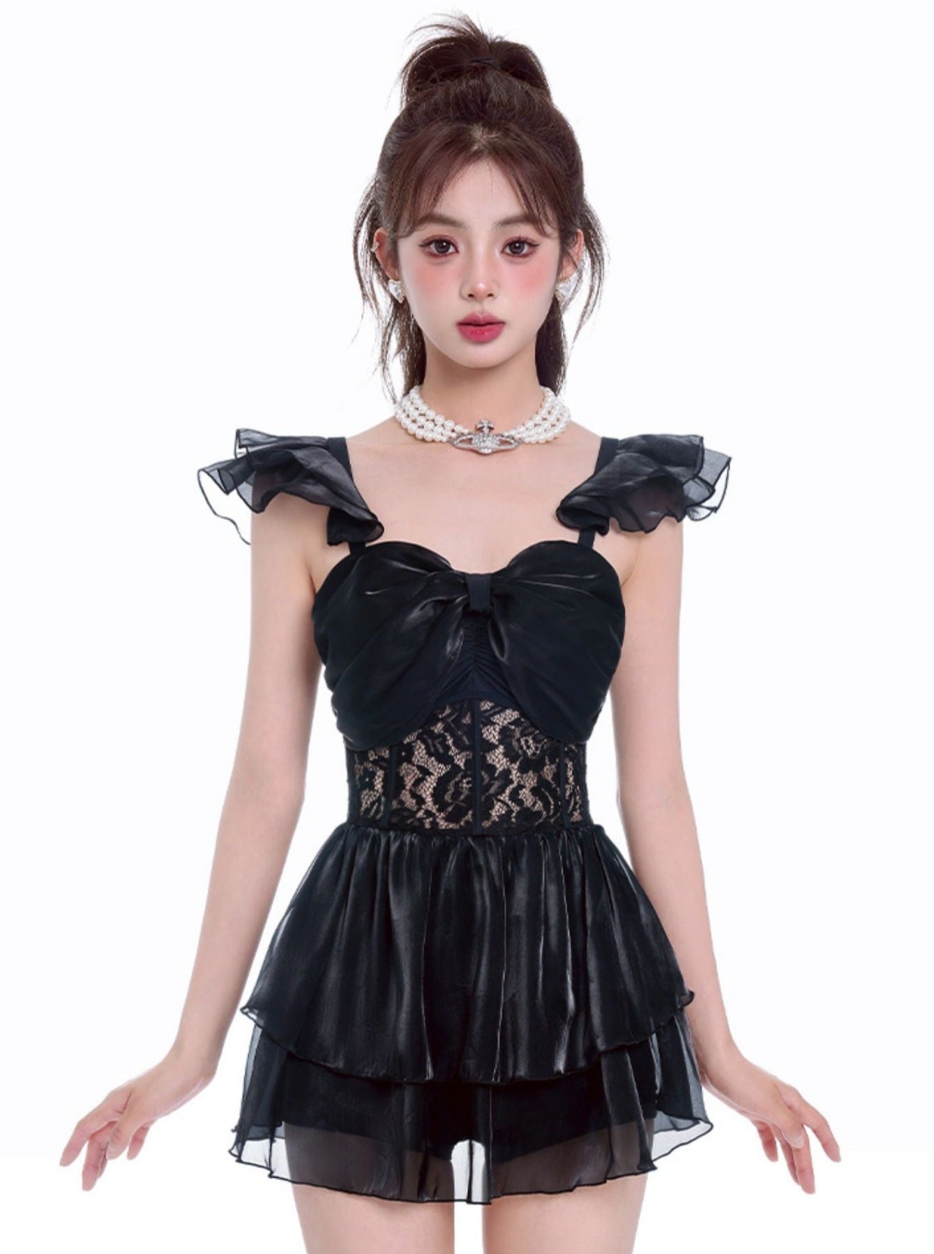 Swing Shoulder Lace Dress Swimsuit