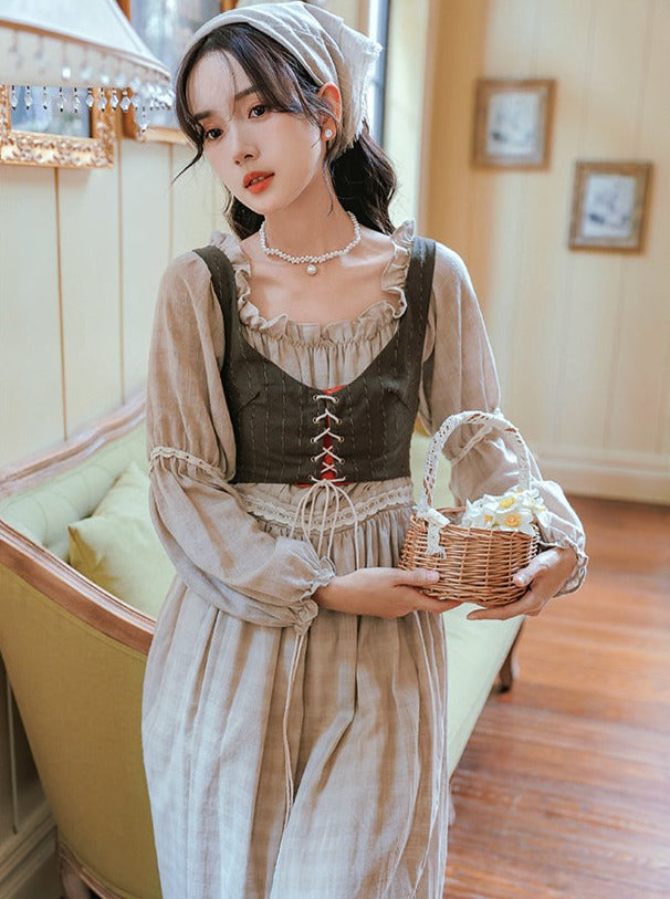 Nordic Pastoral Vest Linen Dress