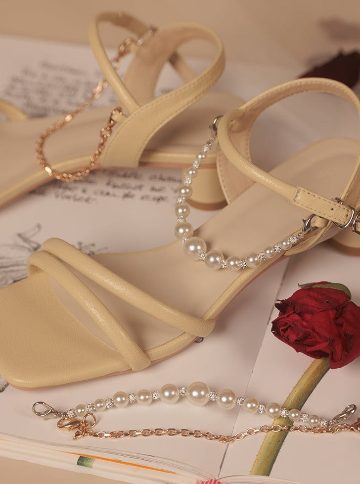 Pearl Chain Strap Square Sandals