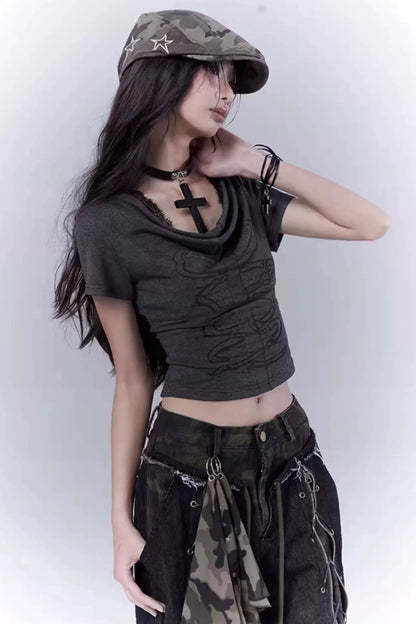 Dark Slim Lace Cross Top