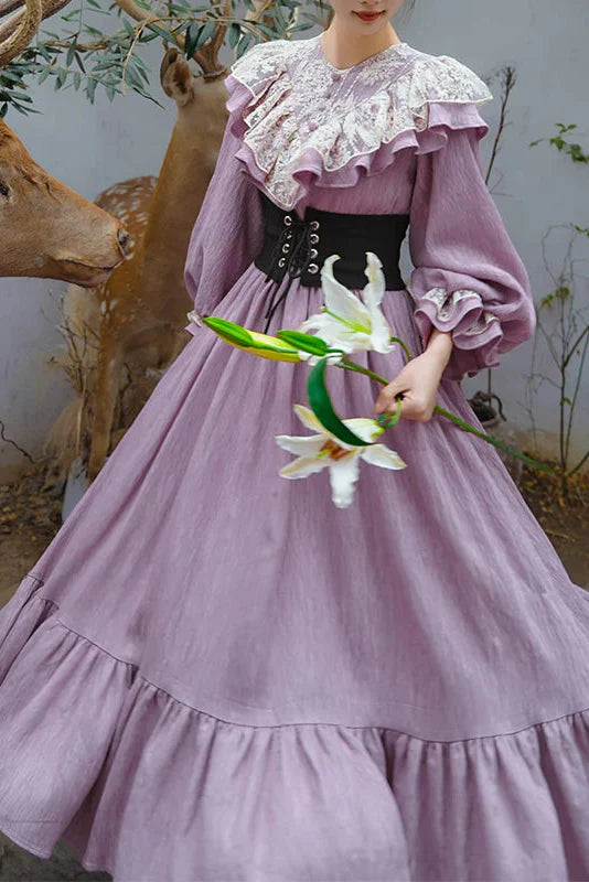 Retro Princess Morning Mist Ruffle Dress