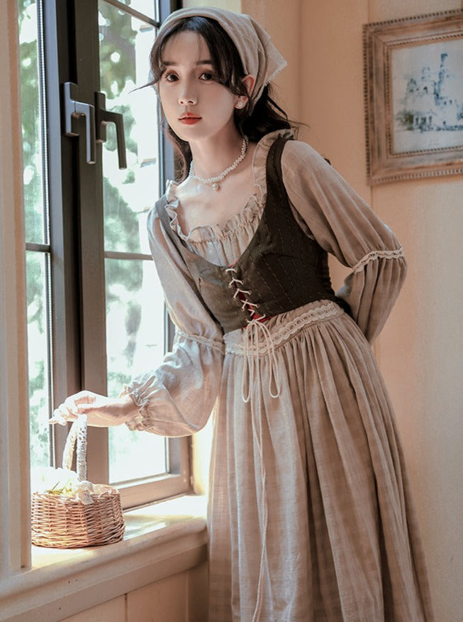 Nordic Pastoral Vest Linen Dress