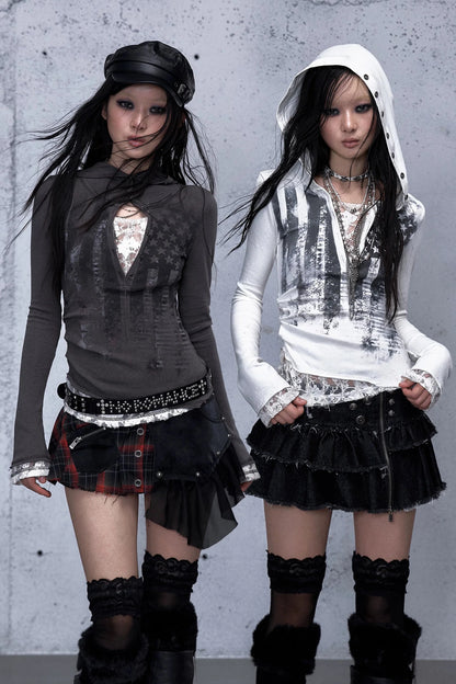 Lace Patchwork Tight Hooded Hoodie