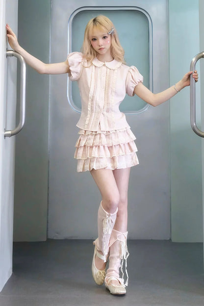 Peach Lace Doll Shirt + Tiered Skirt
