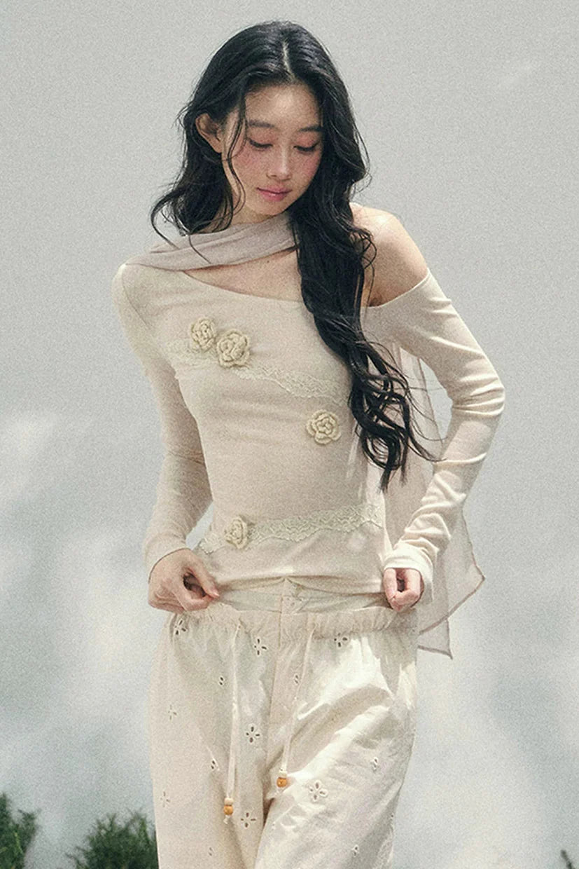 Rose Whisper Lace Off-shoulder Top