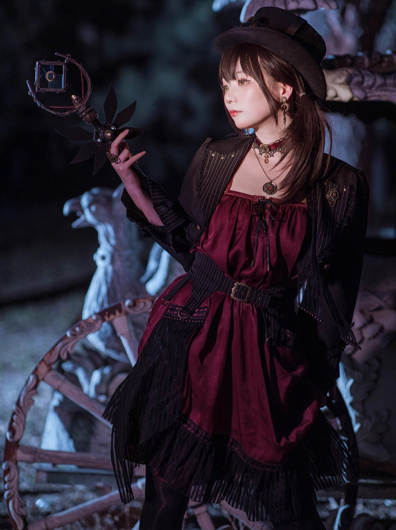 [pre-order] Wine Red Shoulder Strap Light Gothic Doll Asymmetric Dress