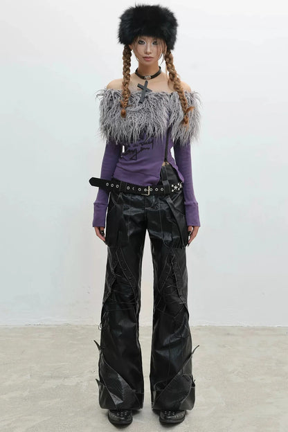 Zip Faux Fur Shoulder Top