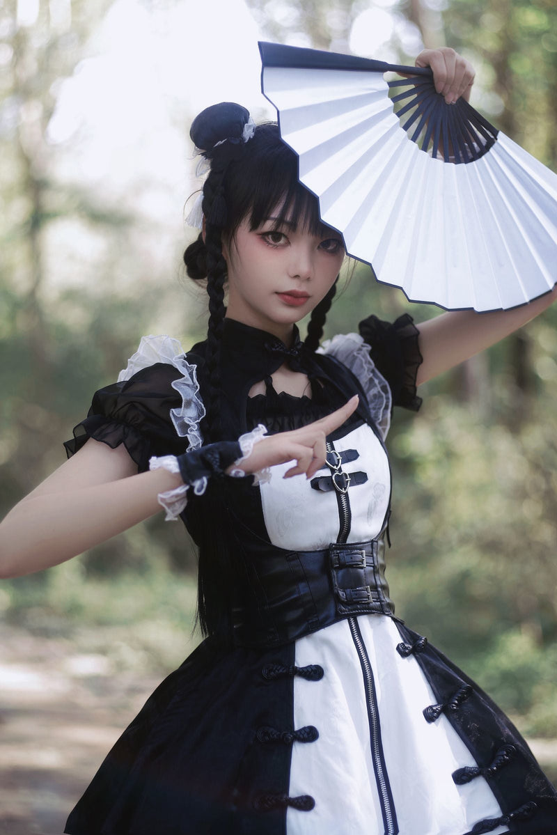 Dark Punk Black White Chinese-style Dress Suit