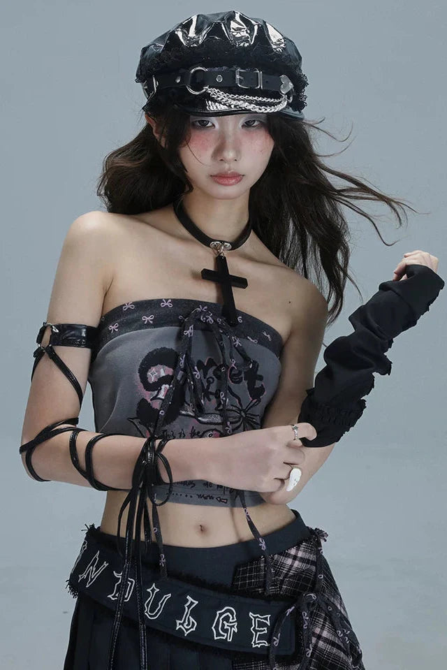 Y2k Patchwork Printed Tube Top