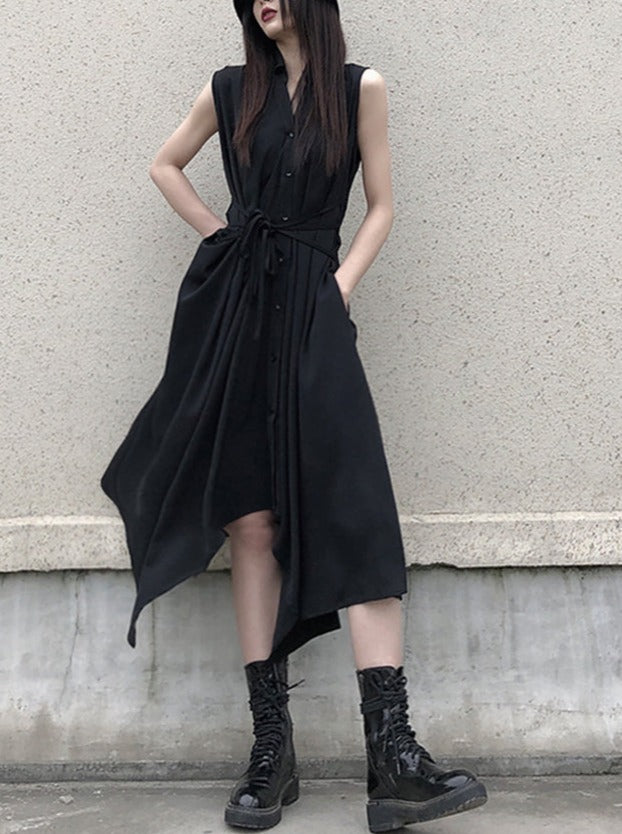Sleeveless Flare Design Mode Shirt Dress