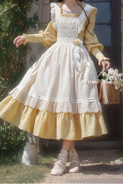 [pre-order] Retro Girly Yellow Dress + Apron + Ribbon