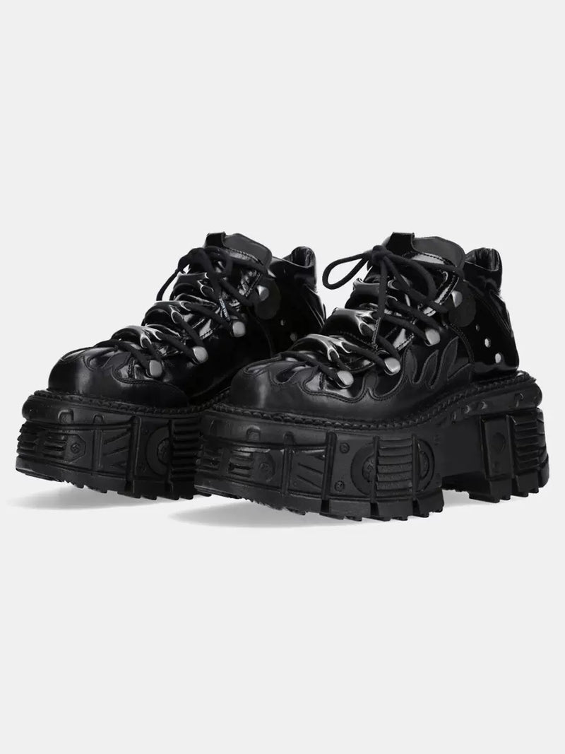 Retro Dark Punk Leather Lace-up Platform Shoes