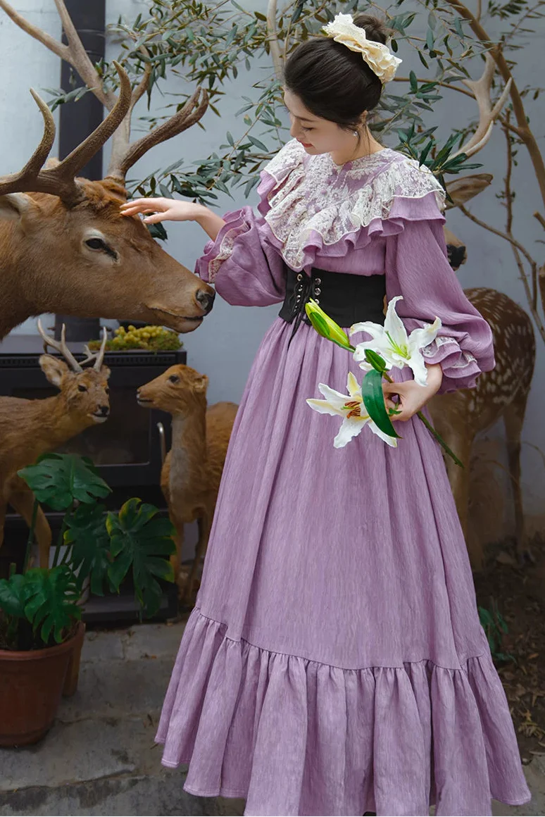 Retro Princess Morning Mist Ruffle Dress