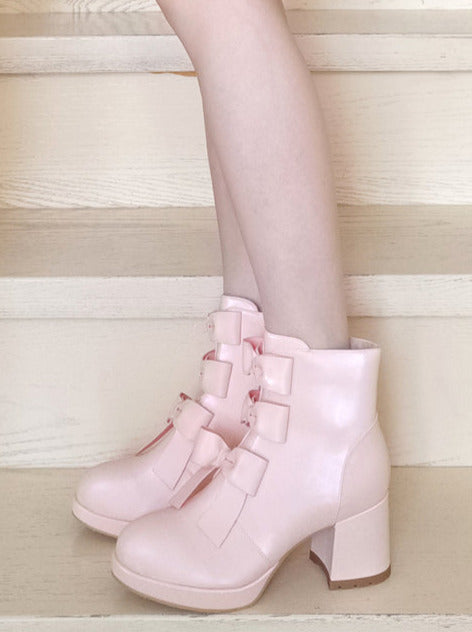 Sweet Ribbon Round Toe Short Boots