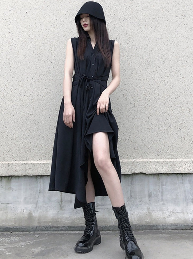 Sleeveless Flare Design Mode Shirt Dress