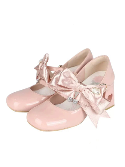 Ribbon Open Heart High Heel Lolita Shoes [jewel Ribbon/normal Ribbon]