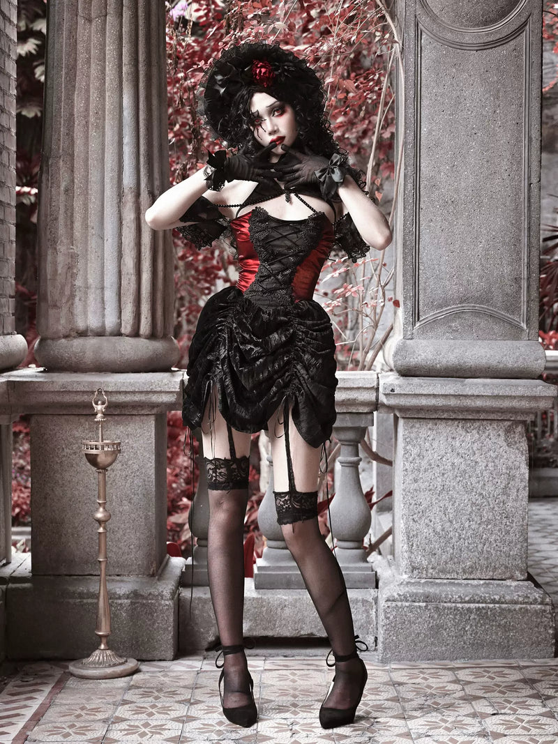 Gothic Velvet Spider Halter Neck Drawstring Bustier Dress