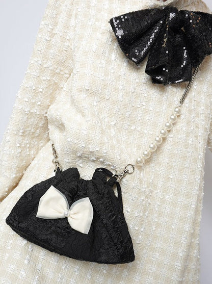 Pearl Ribbon Shoulder Chain Mini Bag