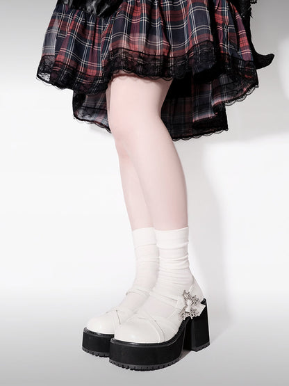 College Style Butterfly Platform Block Heel Shoes