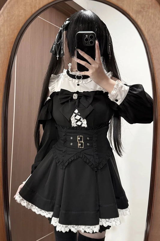 Lace Off Shoulder Dress + Inner Pants + Corset