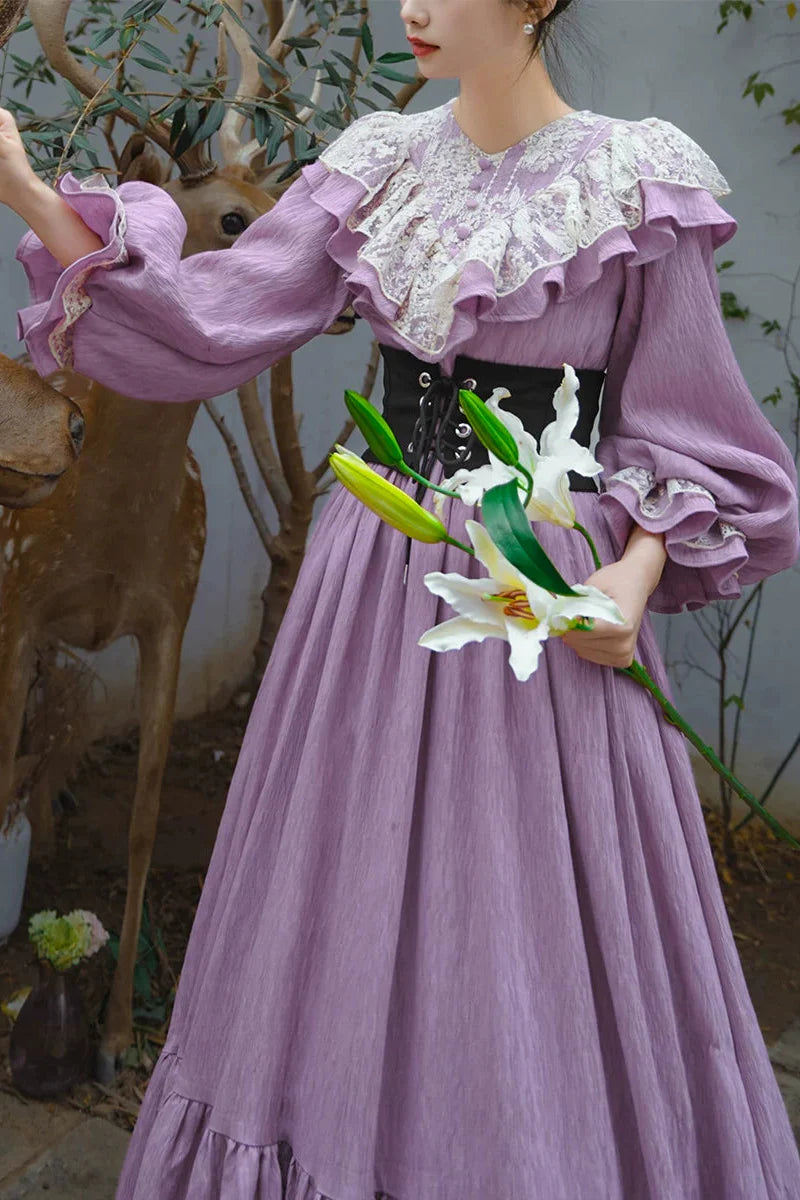 Retro Princess Morning Mist Ruffle Dress
