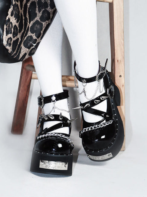 Dark Rose Witch Punk Rivet Round Toe Platform Shoes