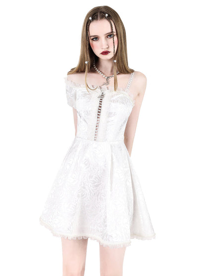 Electric Moon Fairy Pearl Lace Jacquard Asymmetrical Dress