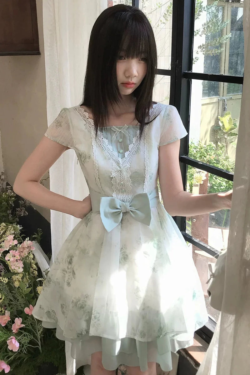 Tai Ming Green Jacquard Dress