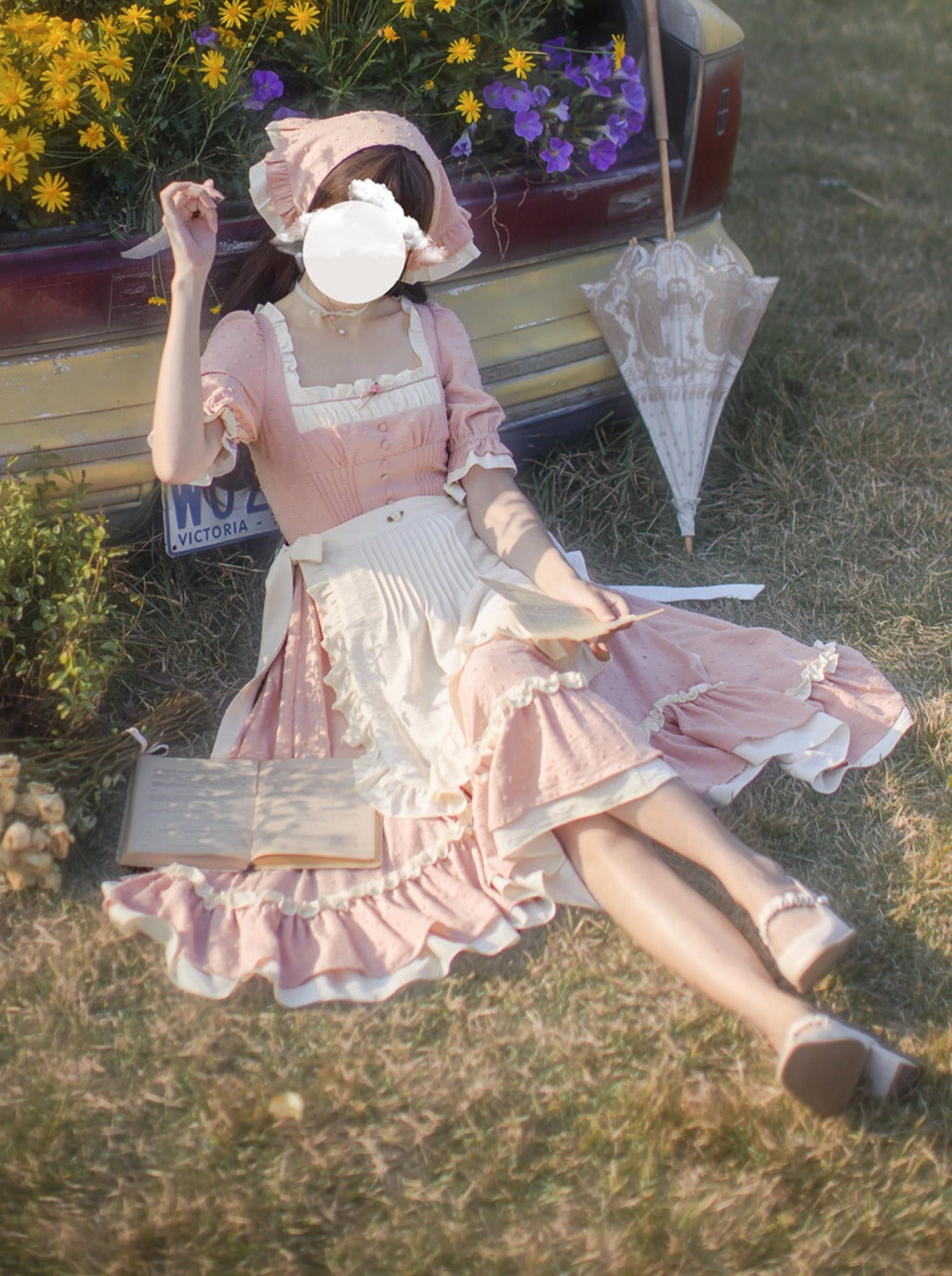 French Girly Retro Dress + Apron + Head Scarf