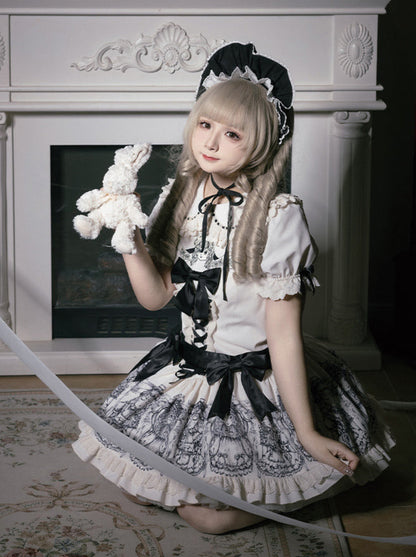 Night of Dolls Print Embroidery Dress Set