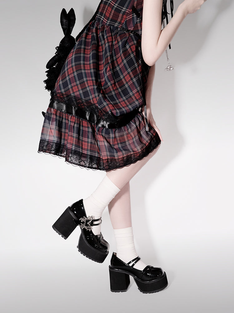 College Style Butterfly Platform Block Heel Shoes