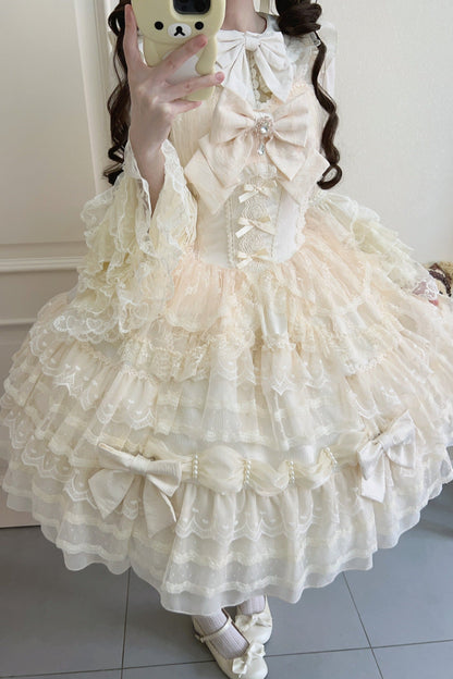 [pre-order] White Sugar Doll Princess Sleeve Suspender Dress Suit + Bonnet Hat