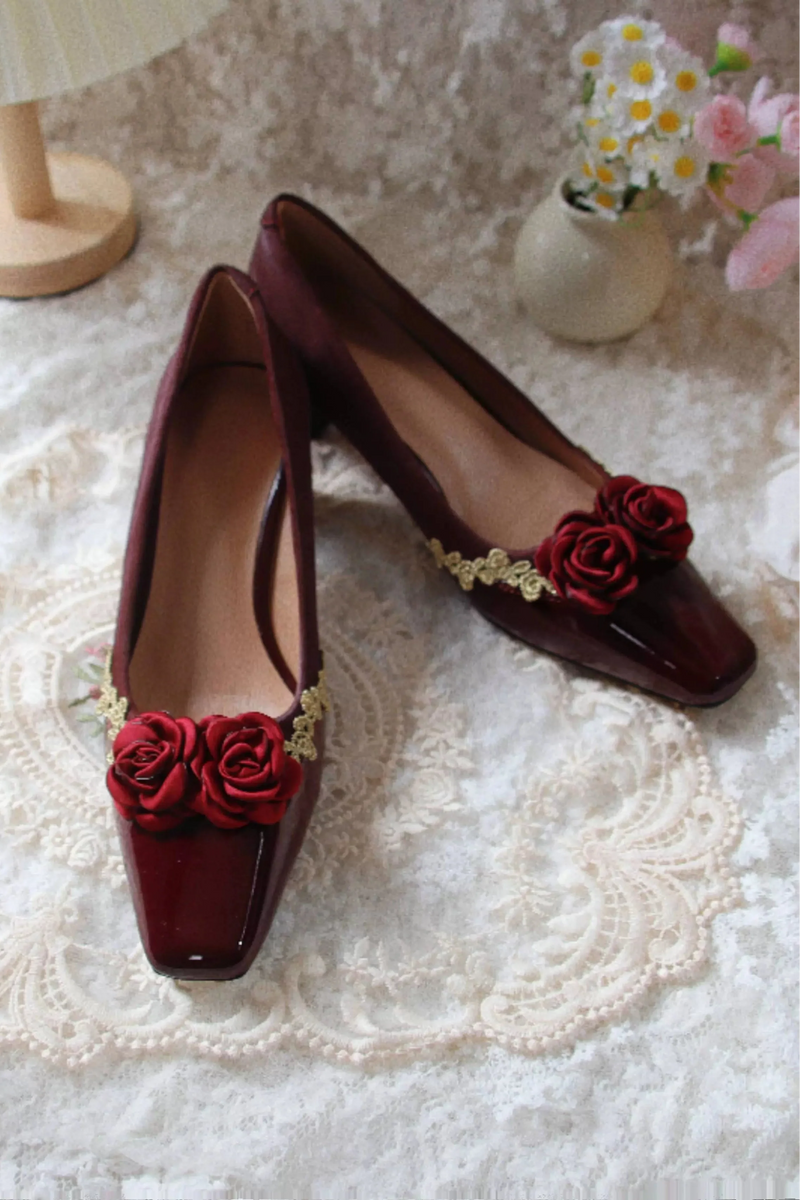 Retro Square Toe French Leather Stitch Flat Heel