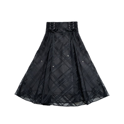 Long Skirt + Lace Shirt + Ribbon