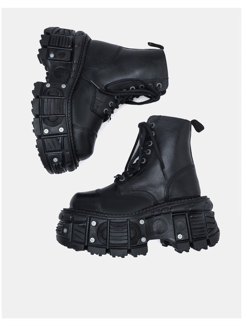 Dark Punk Metal Lace-up Platform Short Boots