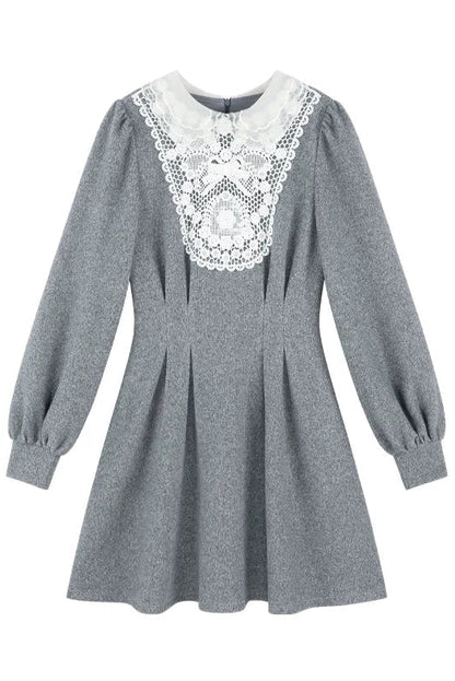 Lace Neck Design Waist Marked Dress