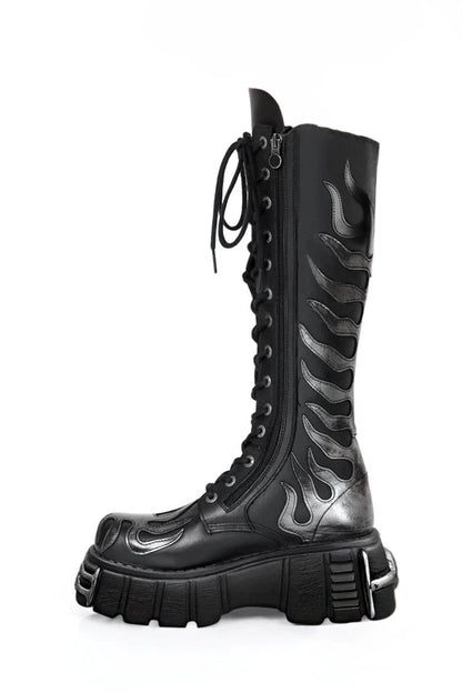 Dark Lace-up Slim Long Boots