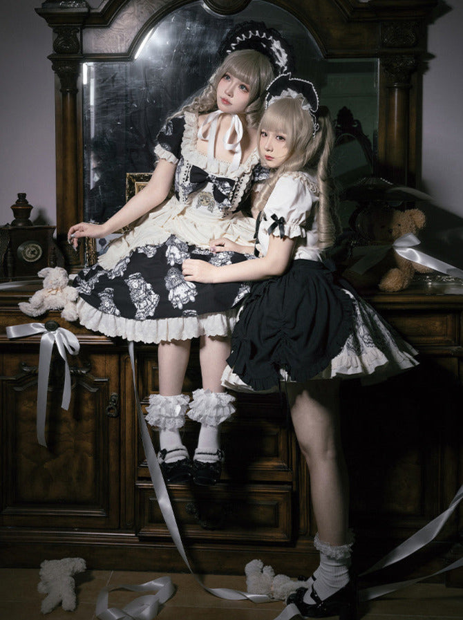 Night of Dolls Print Embroidery Dress Set