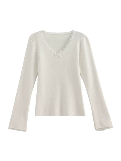 Sweet Girly Lace V Neck Top