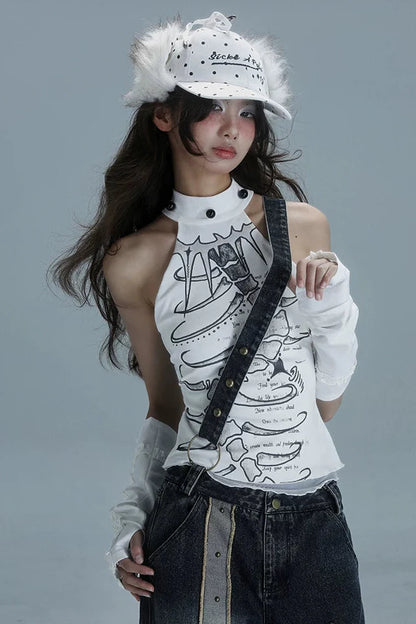 Y2k Sleeveless High Neck Top