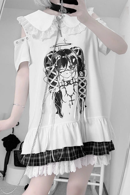 Subculture Print Off Shoulder Tie Dress