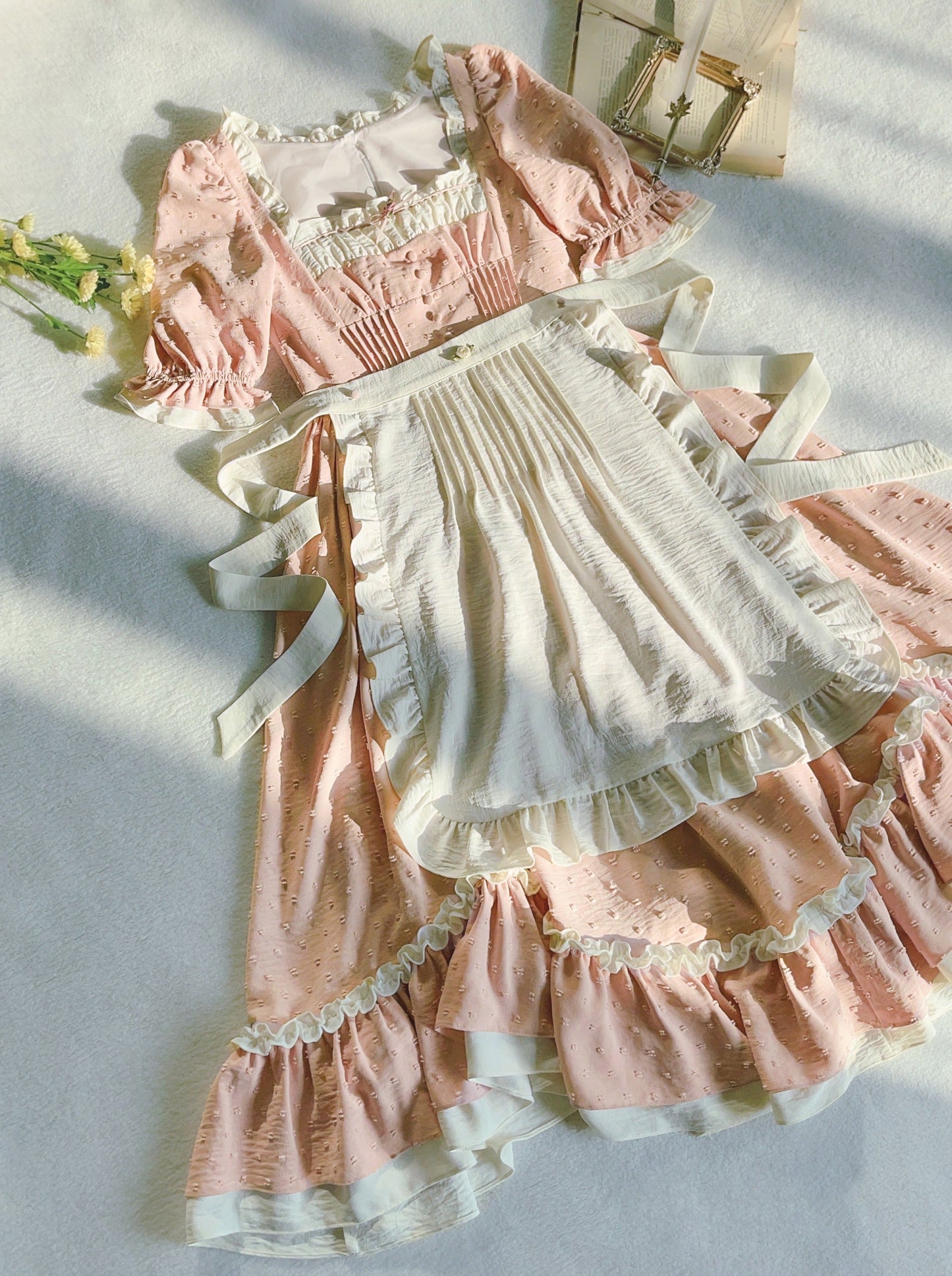 French Girly Retro Dress + Apron + Head Scarf