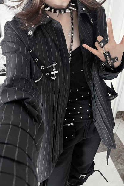 Striped Mode Long Sleeve Shirt + Tie