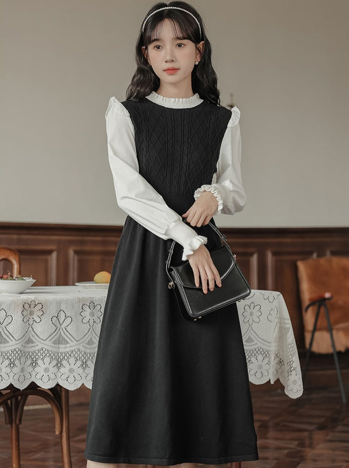 Retro Ruffle Collar French Dress