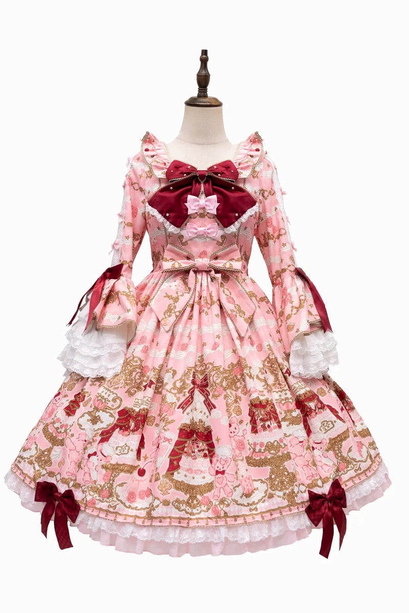 [pre-order Deadline: April 26] Retro Romance Sweet Lolita Ribbon Cake Print Princess Sleeve Dress