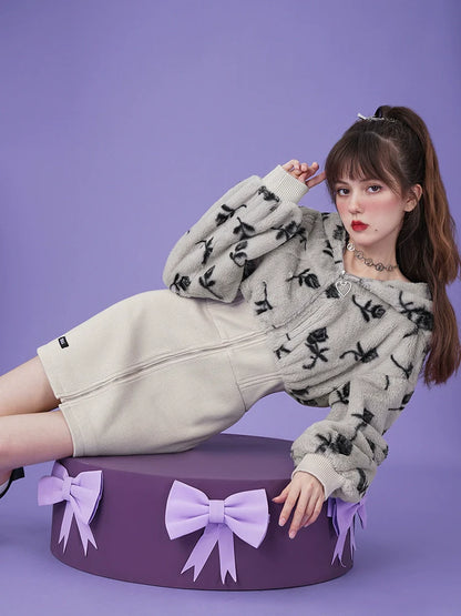 Pure Desire Rose Fur Hoodie Zip Skirt Dress