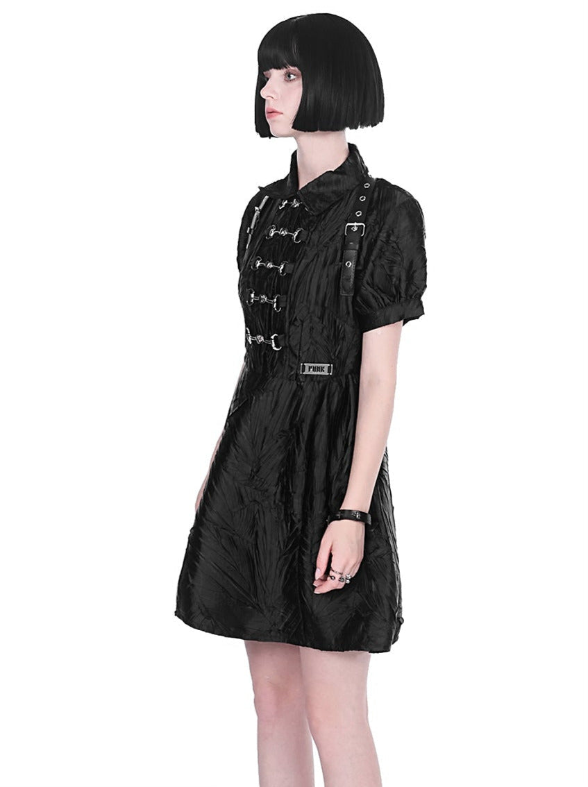 Dark Punk Metallic Puff Sleeve Chinese-style Dress