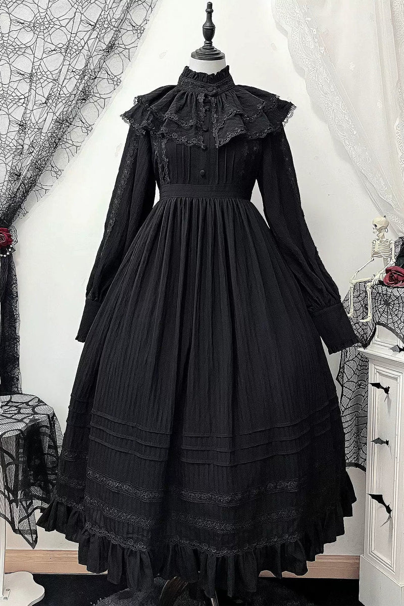 Dark Gothic Long Dress + Lace Collar